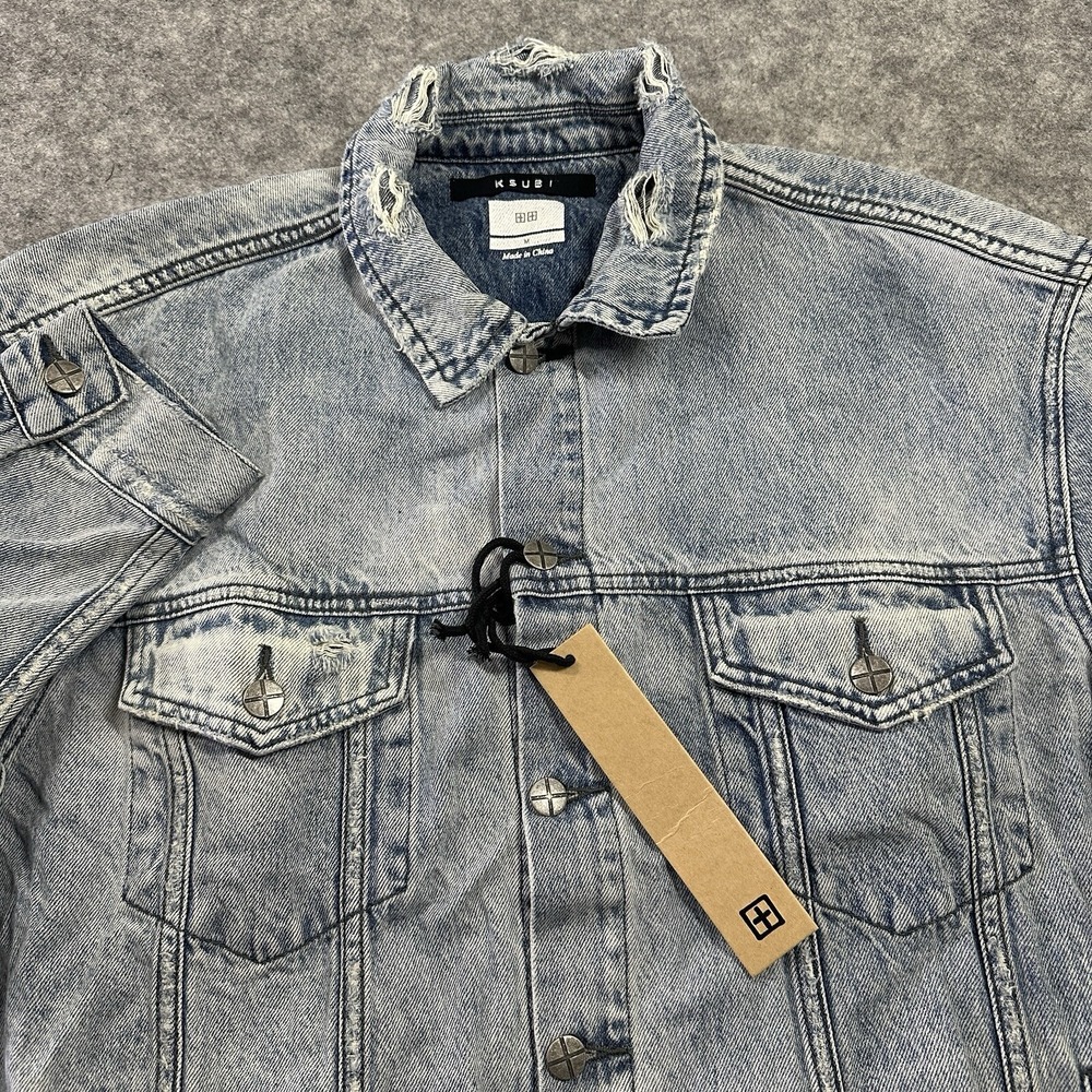Ksubi Oh‎ G Jacket Acid Trip Trash Mens Size M Blue Distressed Denim Trucker